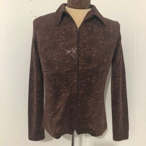 Womens Brown Zip Up Brown Sparkly Top. Size small.